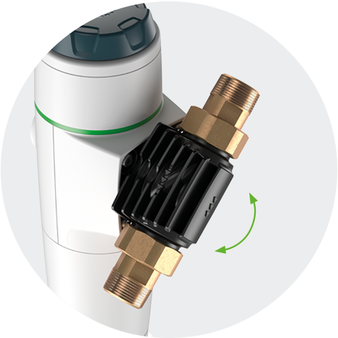 Photo of the pureliQ:KD with rotatable, patented click-type connection flange